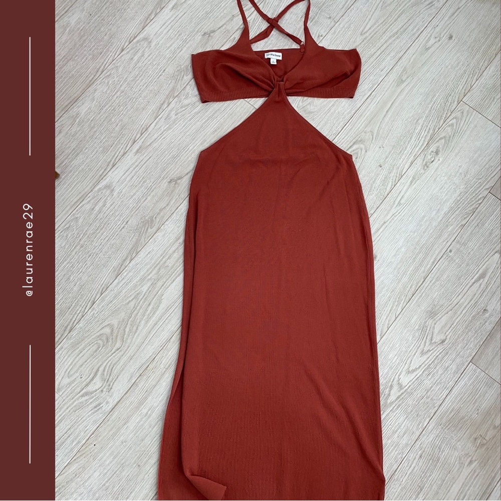 The Drop  Zuri Fitted Cutout Maxi Sweater Dress - Auburn
